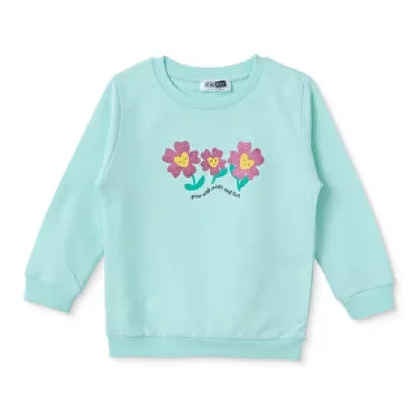 HelloBaby Kız Bebek Sweatshirt Çiçek Baskılı Bisiklet Yaka Uzun Kol 9 - 12 Ay