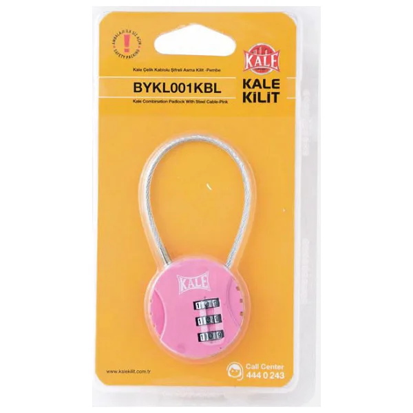 Kale Kilit Çelik Kablolu Şifreli Asma Kilit Pembe