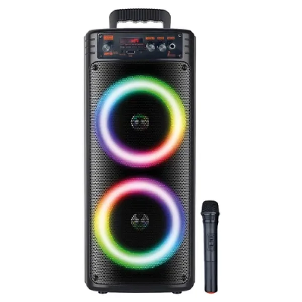 Karaoke Bluetooth Hoparlör 8''x2 Mikrofonlu LED Işıklı Taşınabilir Parti Hoparlörü