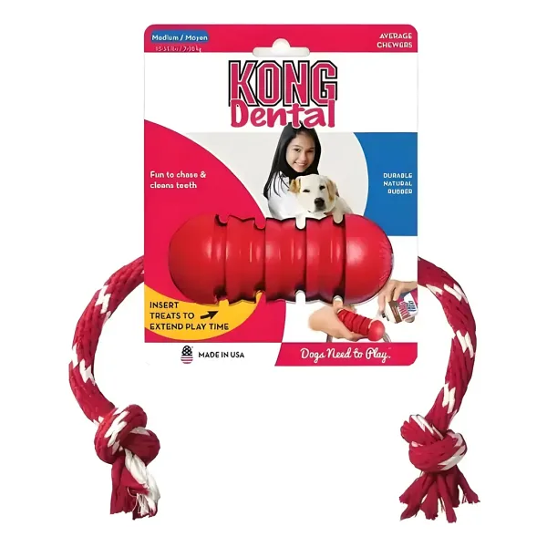 Kong Dental Diş Temizliği için İp Sallantılı Köpek Çiğneme Oyuncağı Small Kırmızı
