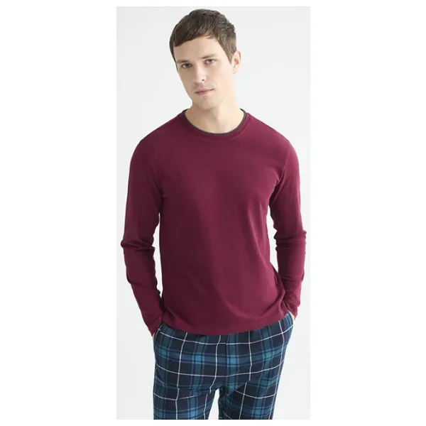 LC Waikiki Bordo Bisiklet Yaka Uzun Kollu Erkek Pijama Üst