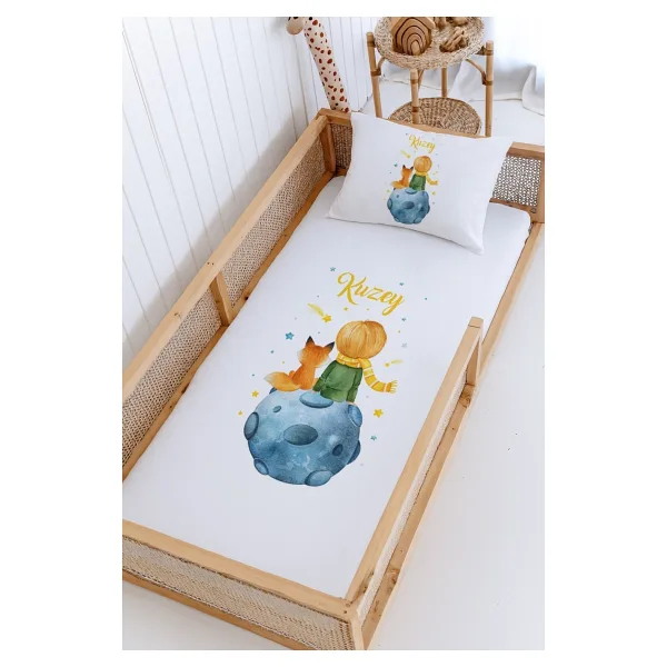Lilabio %100 Pamuk İsme Özel Montessori Yatak Pike Seti 100x200 Küçük Prens