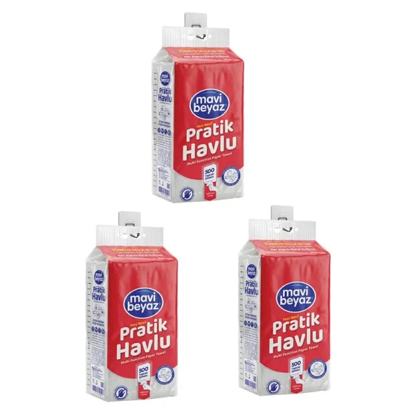 Mavi Beyaz 3 ADET Mavi Beyaz Pratik Havlu 500 Yaprak