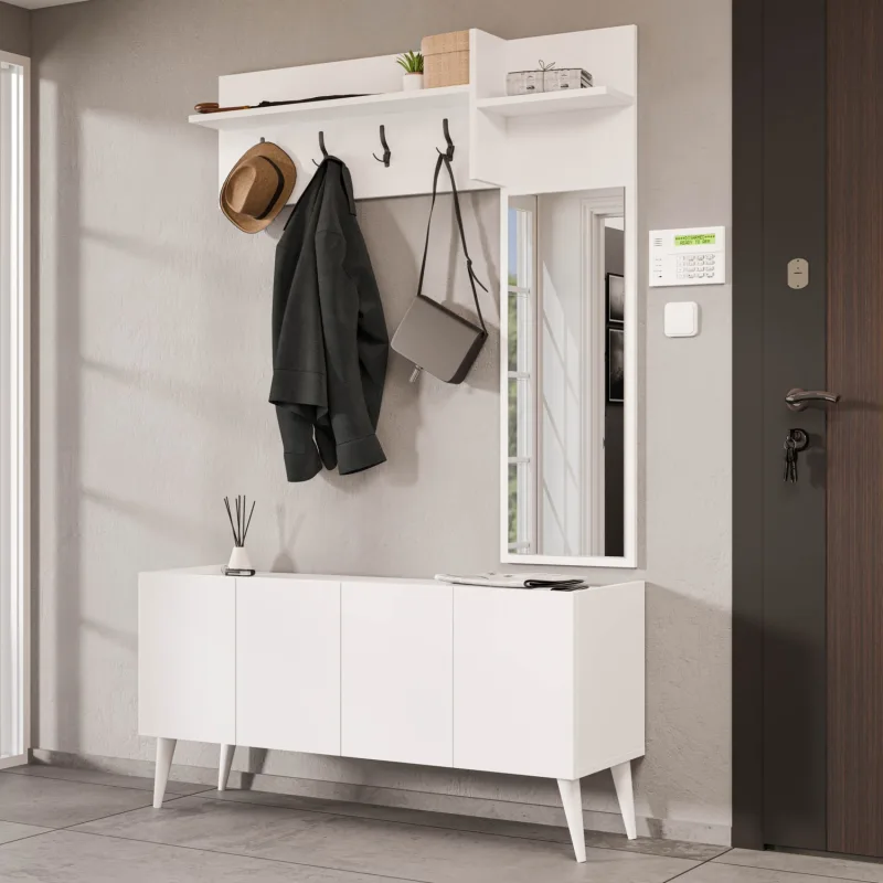 Mezza Theo 5065 Beyaz 4 Kapaklı Sağ Aynalı Portmanto