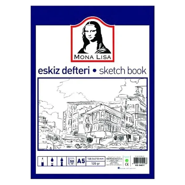 Mona Lisa Eskiz Defteri A-5 Dokulu Kağıt Kara Kalem Çalışma Defteri 50 Yaprak 120 gr 14,8X21 cm 1 Adet Südor - Krem - Standart - A5