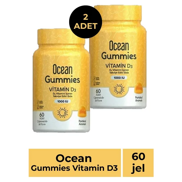 Ocean Gummies Vitamin D3 1000 IU Çiğnenebilir 60 Softjel 2 Adet