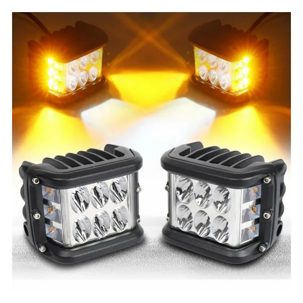 Off Road Motosiklet 45w 12 Led 10cm Beyaz Turuncu Çakarlı Kare Sis Farı Çalışma Lambası 2 Adet Sağ Sol