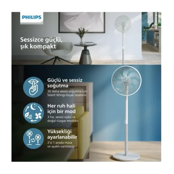 Philips Phılıps Silentwings Teknolojisi ile Güçlü ve Süper Sessiz Ayaklı Vantilatör. 19 Db. 2'si 1 Arada Masa ve Ayaklı Vantilatör