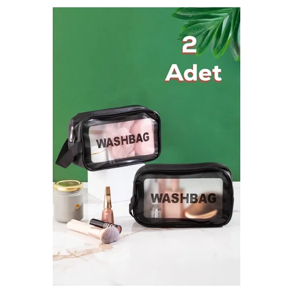 Porsima 3140 2li Şeffaf Seyahat ve Makyaj Çantası Su Geçirmez Organizer Washbag 21x13cm