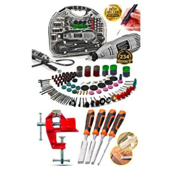 Proxtech Premium Seri Devirli Çantalı Dramel Gravür Seti Hobi Taşlama Kit, Pro Ahşap Oyma Seti Mengene