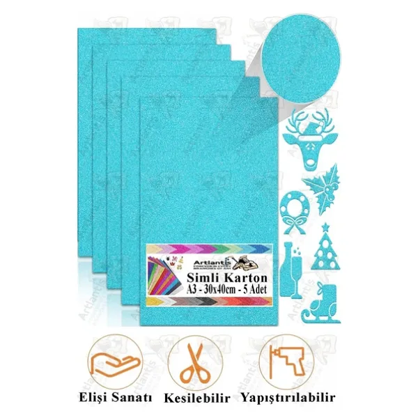 Simli Karton A3 30x40 cm 5 li 1 Paket Simli Fon Kartonu Parıltılı Kağıt Anasınıfı Kreş Etkinlik Proje Dekoratif