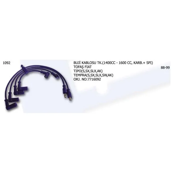 Ünüvar Buji Kablosu 7716092 Tıpo Fıat Tempra 1/4 1/6 Karb