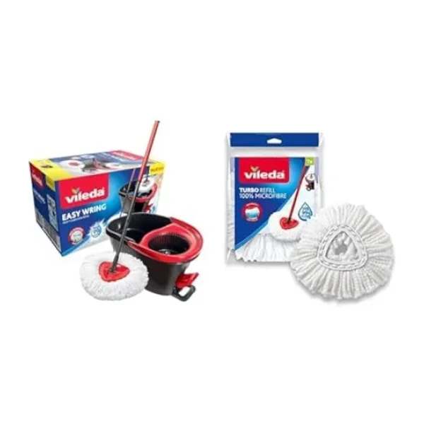 Vileda Turbo Pedallı Temizlik Seti, Siyah+Vileda Turbo&Easy Wring Yedek Paspas