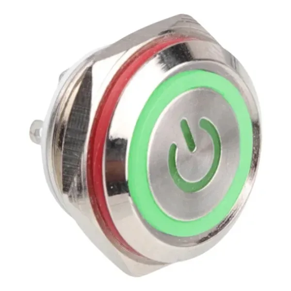 WD16C1-Pin-P1-EC 16mm Düz Yaylı Işıklı Metal Buton - Yeşil