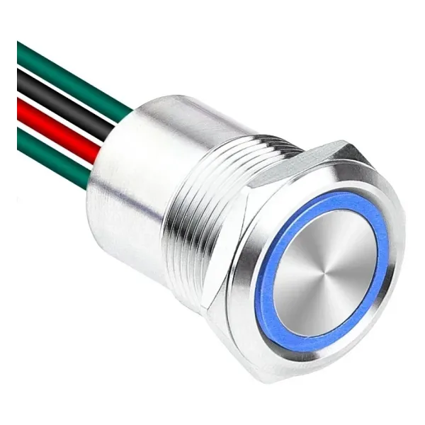 WD19D1-P2Z-E 19mm Düz Anahtarlı Işıklı Kablolu Metal Buton - Mavi