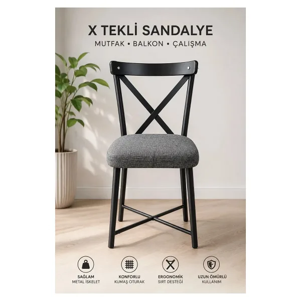 x Sandalye Tekli Mutfak, Balkon, Çalışma Sandalyesi - Siyah