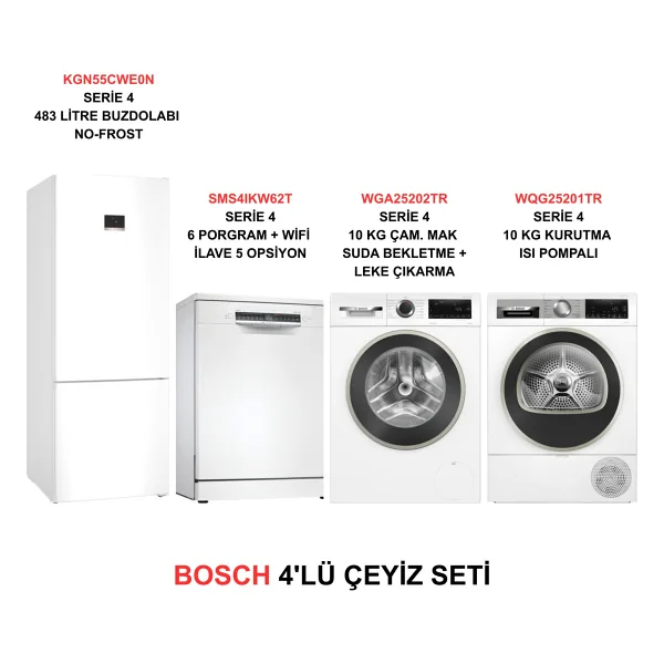 Bosch Çeyiz Seti KGN55CWE0N - SMS4IKW62T - WGA25202TR - WQG25201TR