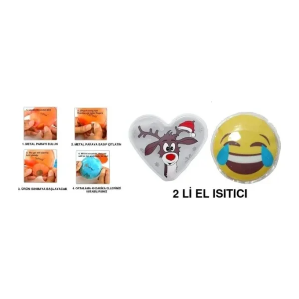 Bosphorus Homi GÜLEN EMOJİ BEYAZ GEYİK CEP SOBASI,EL ISITICI,2 ADET SICAK SU TORBASI PVC 9cm
