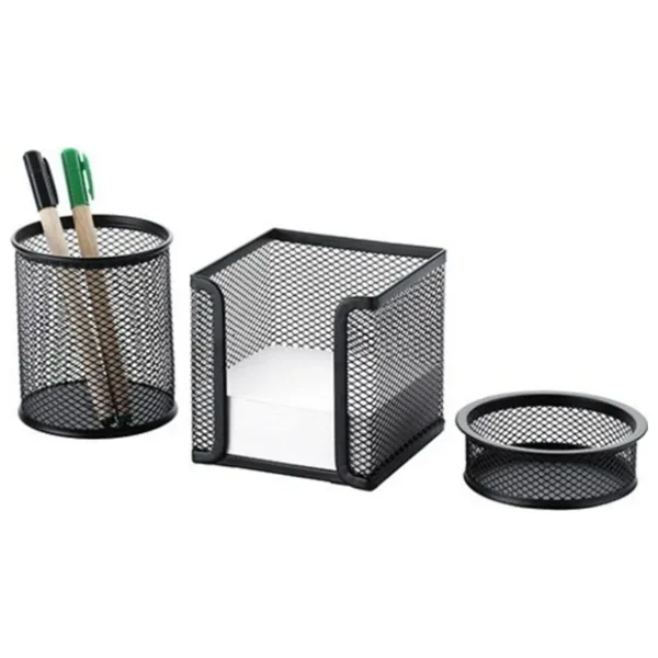 Cassa 3"lü Masaüstü Set Siyah Tel Kalemlik, Ataşlık, Kağıtlık Fx