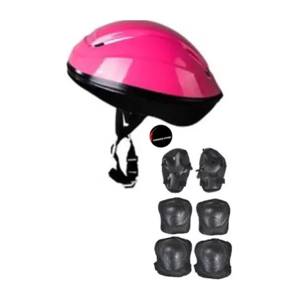 Çocuk Kask Dizlik Dirseklik Ellik Set 7 Parça Scooter Bisiklet Paten Kaykay Koruyucu Set - Pembe