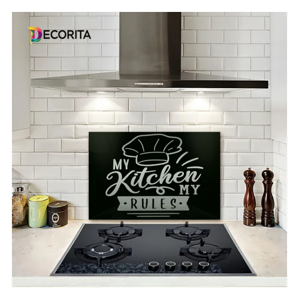 DECORITA My Kitchen My Rules Cam Ocak Arkası Koruyucu