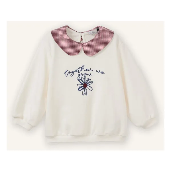 DeFacto Yaka Detaylı Çiçekli Sweatshırt Kız Bebek G8154A526SP - Ekru-ER99 - 4 - 5 Yaş