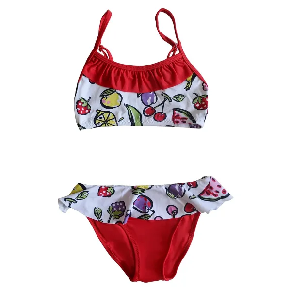Endeep Kız Çocuk Desenli Kırmızı Büstiyer Bikini Takımı