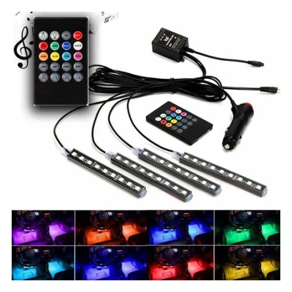 eraks car accesories Araç İçi Ayak Altı Led Sese Duyarlı Kumandalı 9 RGB Led - AYNI GÜN ÜCRETSİZ KARGO