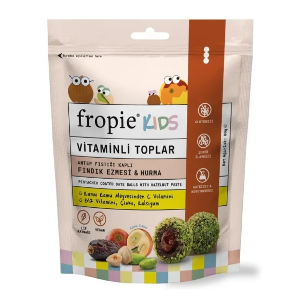 Fropie Kids Antep Fıstığı Kaplı Fındık Ezmesi & Hurmalı Vitamin Topları 80 gr