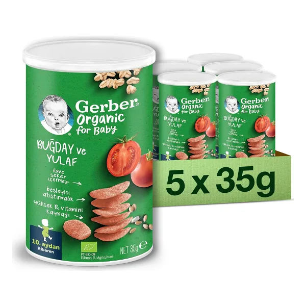 Gerber Organik Buğday ve Yulaflı Bebek Atıştırmalığı 35 gr 5 Adet
