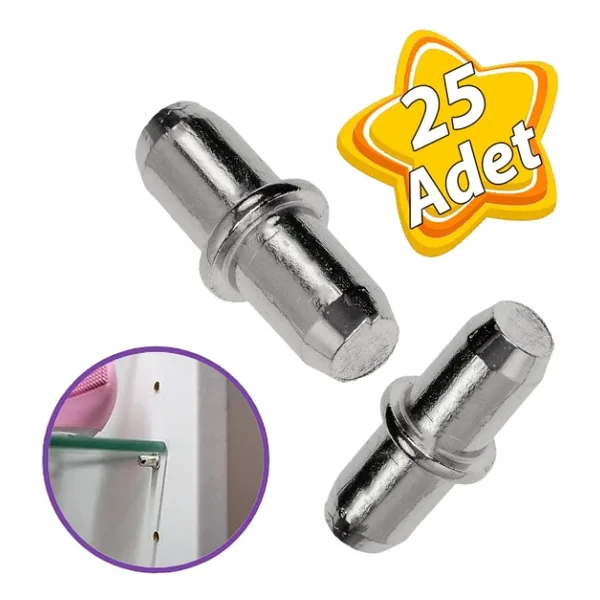 GLASWEN Metal Halkalı Raf Pimi Cam Ahşap Metal Raf Tutucu Çivisi Mobilya Dolap Pimi (25 Adet)