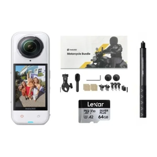 Insta360 X5 Beyaz Aksiyon Kamerası - Motosiklet Kiti