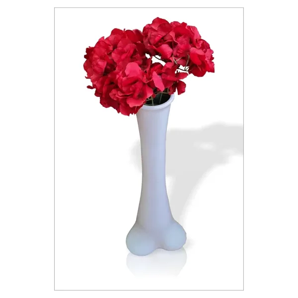 Kaliteli Düz Beyaz Konik 60 Cm İnce Belli Geniş Tabanlı Vazo Büyük Kırmızı Ortanca Kaliteli Çiçek