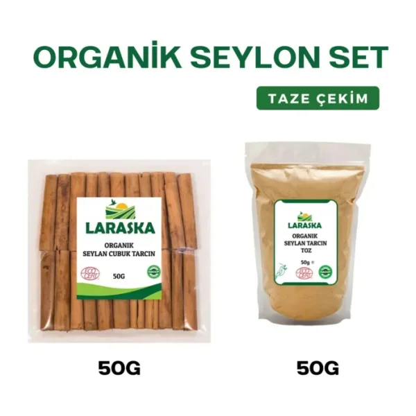 Laraska Organik Seylan- Organik Seylon Çubuk Tarçın 50G & Organik Seylon Toz Tarçın 50G Set - 1 Adet