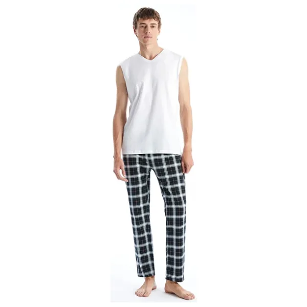 LC Waikiki Lacivert Standart Kalıp Ekose Erkek Pijama Alt