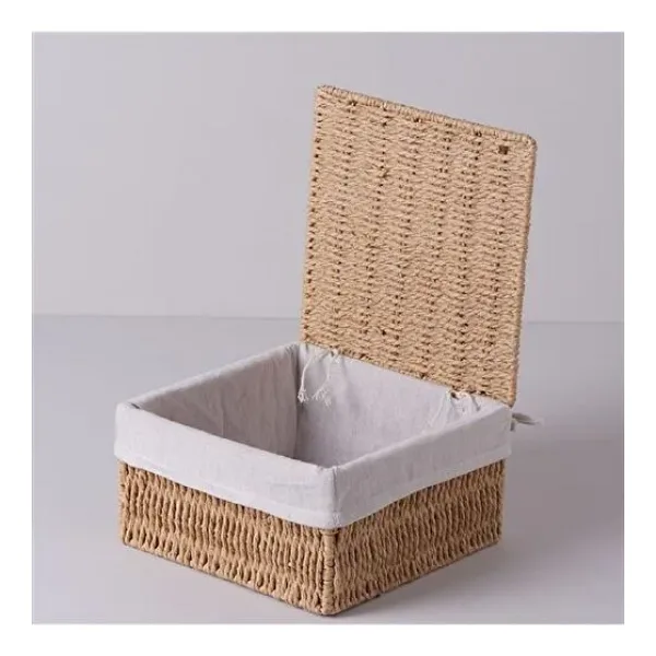 Linens Carry 23x23x12 cm Kapaklı Sepet Naturel