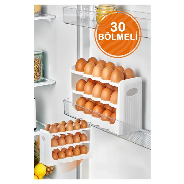 Mithra Life 3 Katlı 30 Bölmeli Buzdolabı Içi Yumurtalık Organizeri MIT1094 - Beyaz