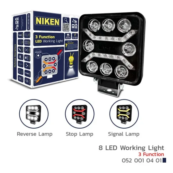 Niken Off Road Sis Lambası Çalışma Lambası Pro 8 Led Kare 3 Fonksiyonlu