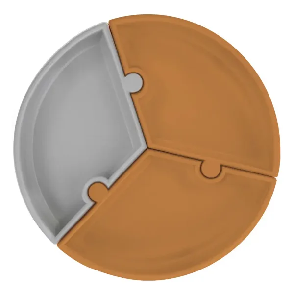 OİOİ Puzzle Vakum Tabanlı Silikon Tabak Kahverengi-Gri