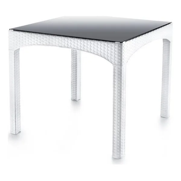 Omnipazar SY-2576 Beyaz Rattan Kare Kapalı Camlı Temperli Masa 82439