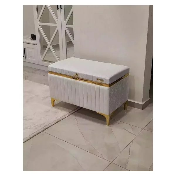 Özyer Çeyiz Tek Parça Krem Renk Altın Şeritli Modern Büyük Gelin Çeyiz Sandığı