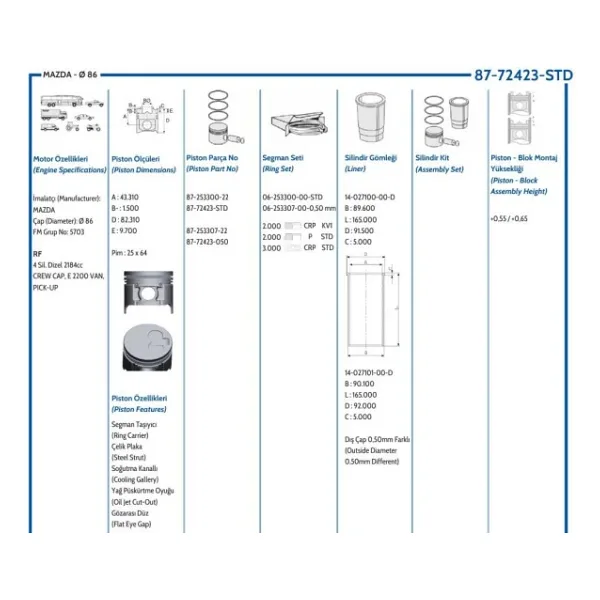 Piston Sekman E2200 1998- Std Ölçü
