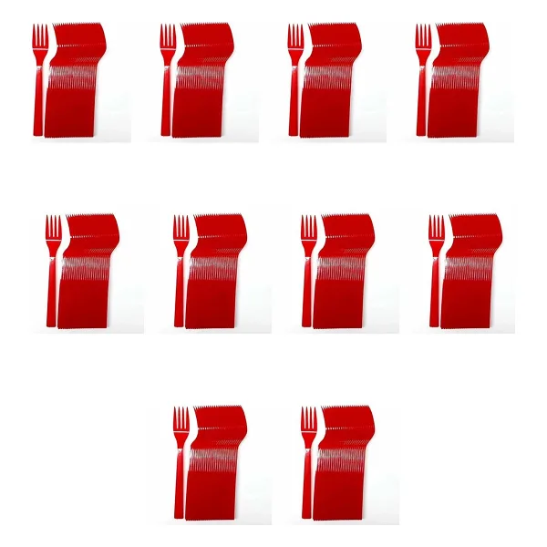 Plastik Kırmızı Renkli Lüx Parti Doğum Günü Çatal - 18 Cm. - 25 Adetlik 10 Paket