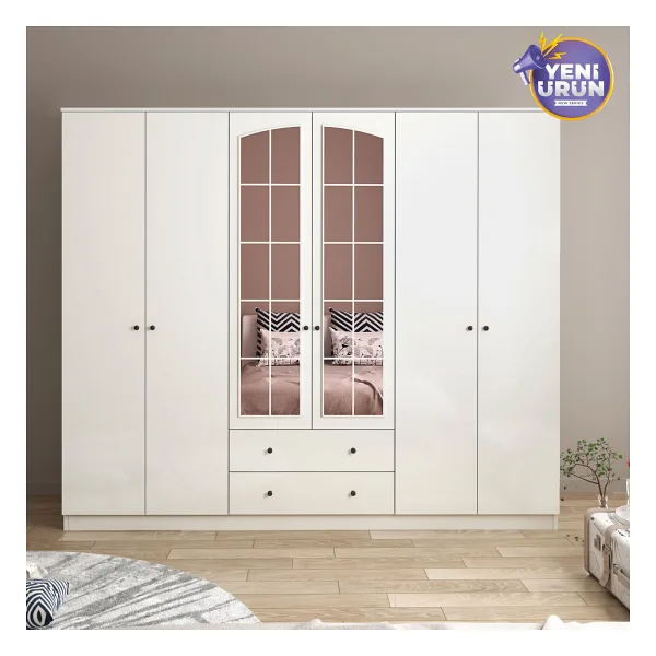 Rabi Side Rose Aynalı 2 Çekmeceli 6 Kapaklı Gardırop