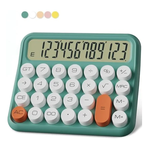 Renkli Dijital Hesap Makinesi, 15.5 cm x 13.5 cm, LCD Ekranlı, Ev ve Ofis için