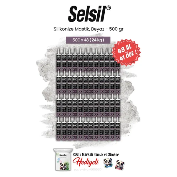 Selsil 48 Al 41 Öde, 500 Gr Silikonize Mastik, Beyaz Ve Rosie Pamuk