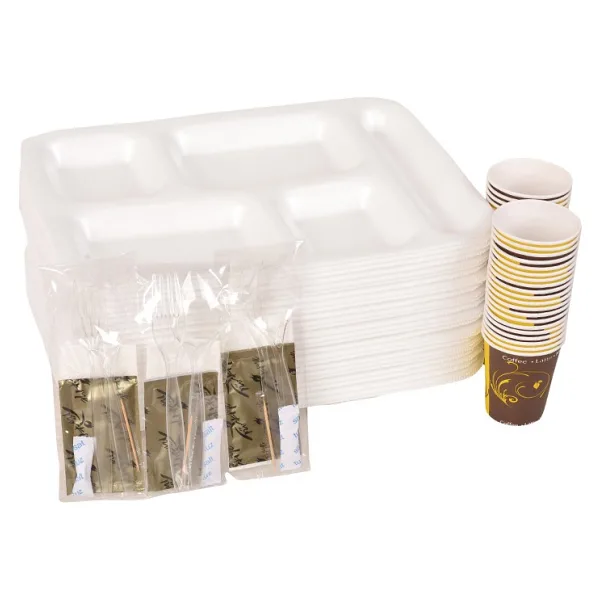 Smartpack Piknik Seti 50 Adet Üç Gözlü Köpük Tabak, 50 Adet Karton Bardak, 50 Adet 6'lı Lüx Set (Kaşık, Çatal, Selpak, Islak Mendil, Tuz, Kürdan)