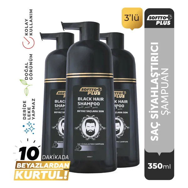 Softto Plus Black Hair Doğal Görünümlü Şampuan 350 Ml X 3 Adet