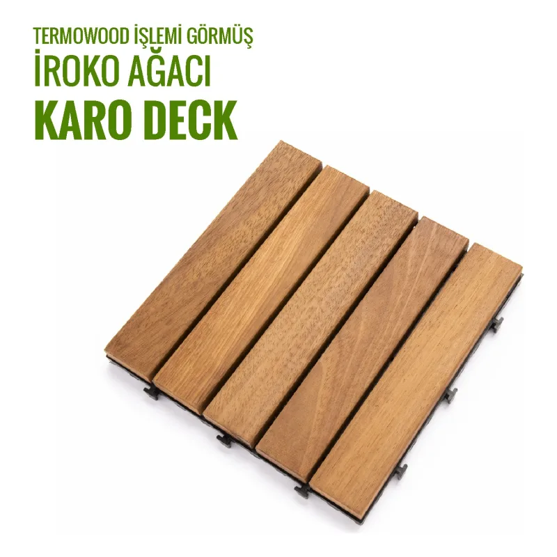 Sunsoe İroko Ağacı Balkon Bahçe Ahşap Yer Döşemesi Karo Deck 30X30 cm - 1 Adet (0,09M2) - 30 x 30 cm