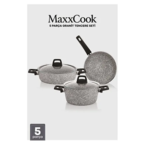 Taç Maxxcook 5 Parça Granit Tencere Seti Alüminyum Kaplama Gri Renkli 20-26 cm Ebatlar